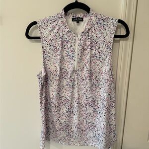 Bad Birdie Sleeveless White Cream Blouse with Mandarin Collar